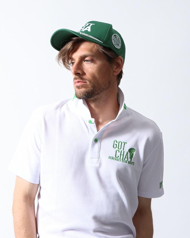 ガッチャ ゴルフポロシャツ DRY UVカット ポリ 鹿の子 バックロゴ シャツ GOTCHA GOLF] ドライ 鹿の子 ロゴ 総柄 ポロシャツ | PEET